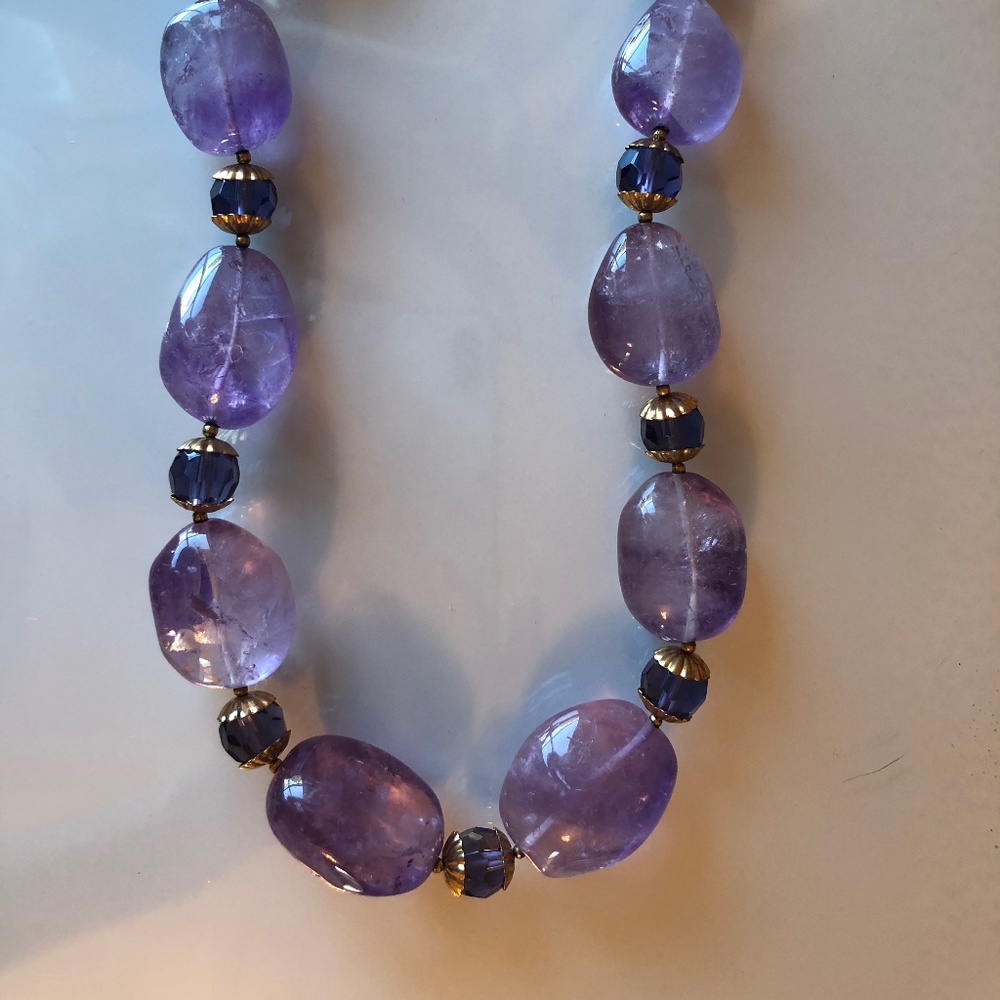 Purple quartz beaded statement necklace